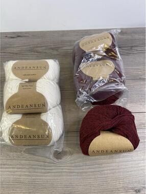 Andeansun Baby Alpaca Yarn Lot of 6 Ivory & Burgundy 100% Alpaca